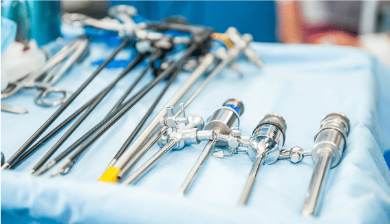 endoscopes laid out on a surgical tray