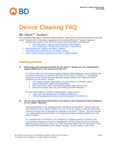 alaris system device cleaning faq